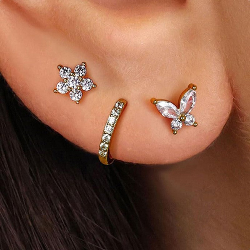 Inlaid Zircon Butterfly Flower Earring Set Demandx