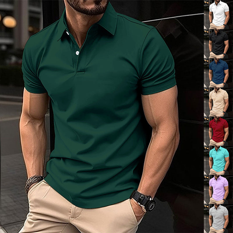 Summer Short Sleeve Polo Shirt Men Solid Color Button Lapel Button Top Demandx