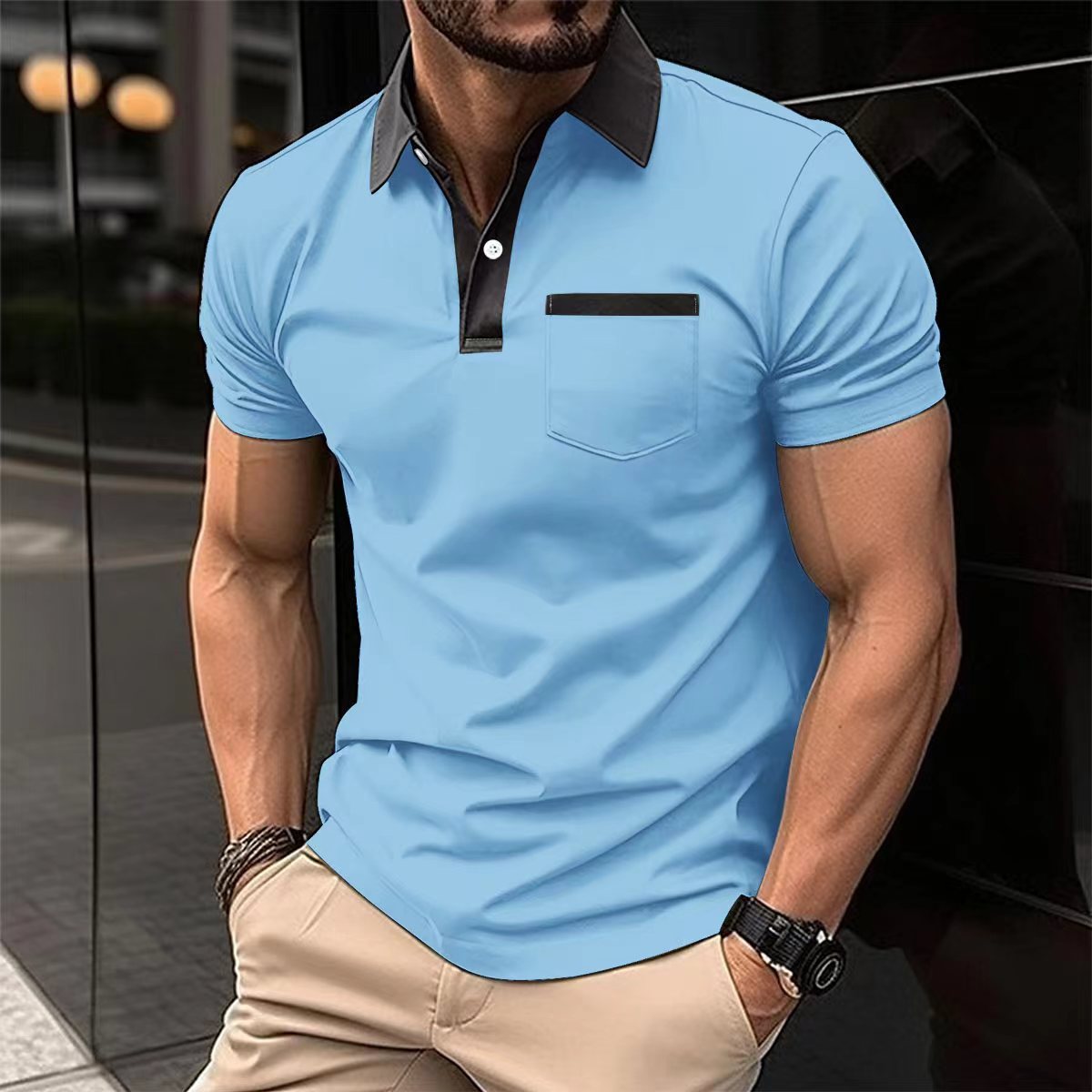 Lapel Fashion Slim Pocket Short-sleeved T-shirt Polo Shirt Men Clothing Demandx