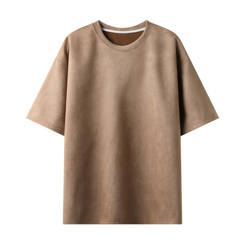 New Men's Second Section Solid Color Light Board Suede Loose Round Neck Pullover Short Sleeve T-shirt Demandx