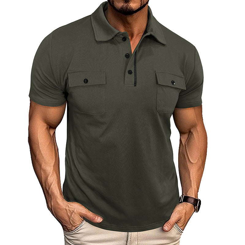 Lapel Short Sleeve Outdoor Pocket Polo Shirt T-shirt Men Clothing Demandx