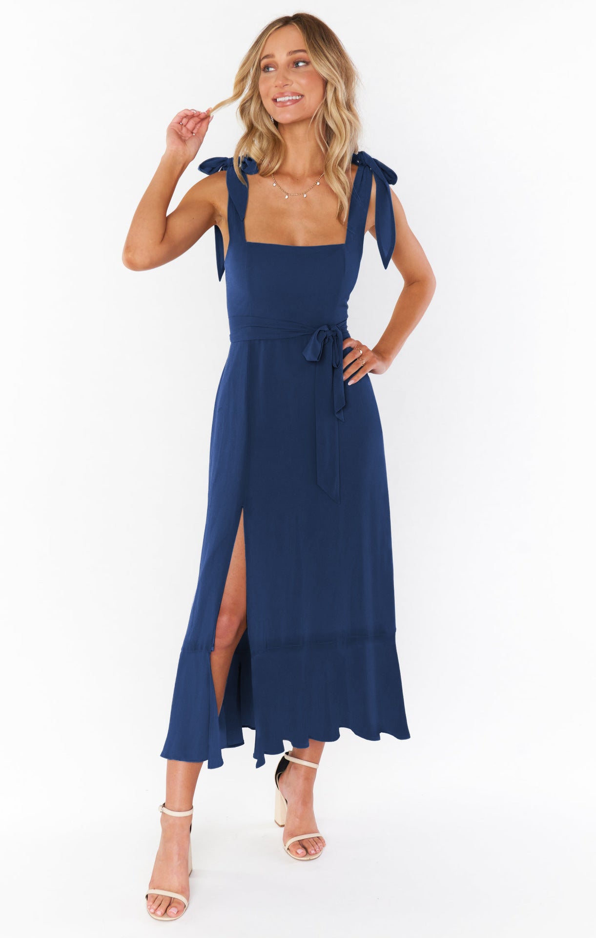 Temperament Suspender Split Dress With Lace-up Design Fashion Summer Ruffled Beach Dresses For Women Demandx