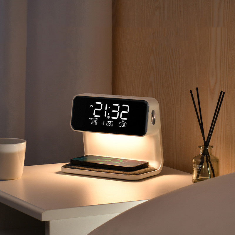 Creative 3 In 1 Bedside Lamp Wireless Charging LCD Screen Alarm Clock  Wireless Phone Charger Demandx