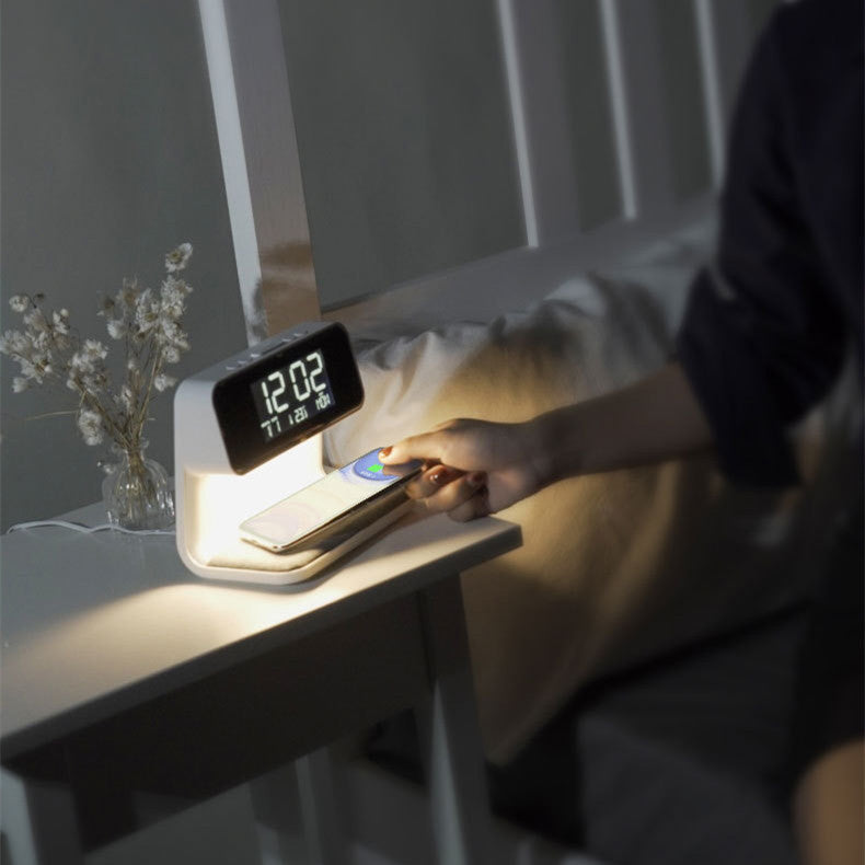 Creative 3 In 1 Bedside Lamp Wireless Charging LCD Screen Alarm Clock  Wireless Phone Charger Demandx