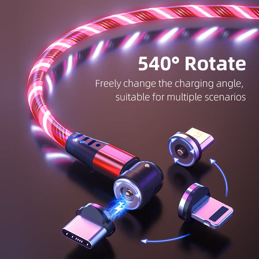 540 Rotate Luminous Magnetic Cable 3A Fast Charging Mobile Phone Charge Cable For LED Micro USB Type C For I Phone Cable Demandx