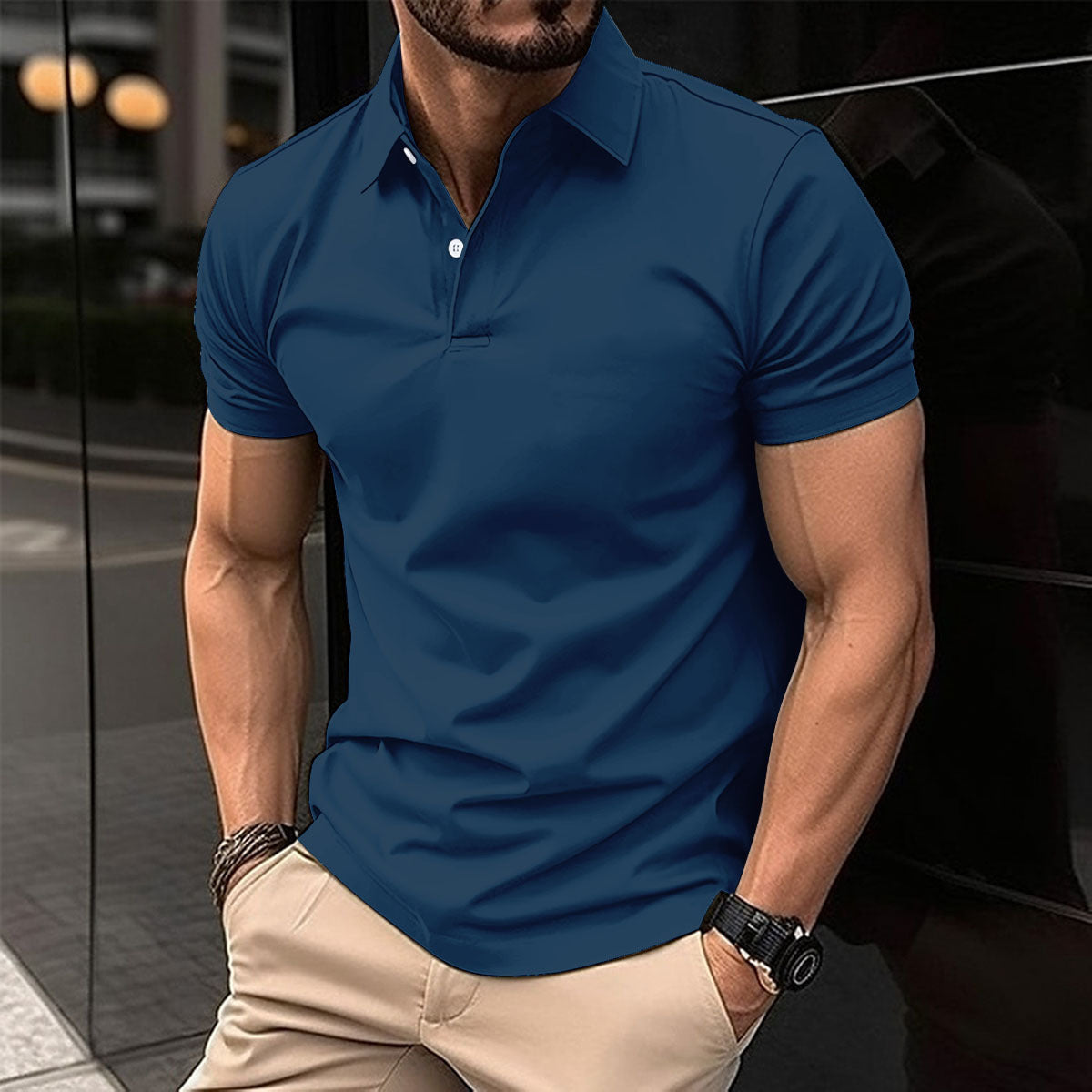 Summer Short Sleeve Polo Shirt Men Solid Color Button Lapel Button Top Demandx