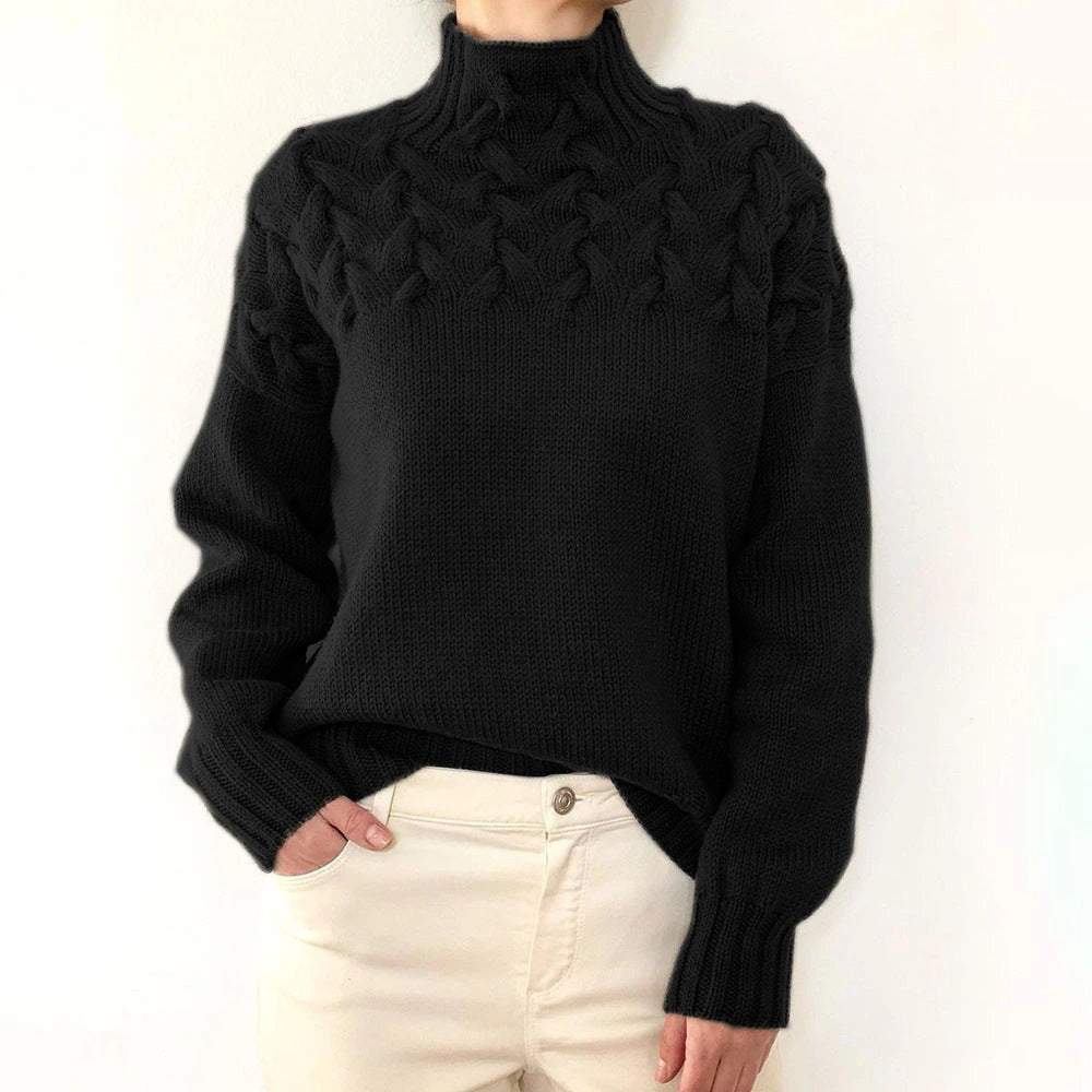 Fashion Cable Woven Detail High Collar Demandx