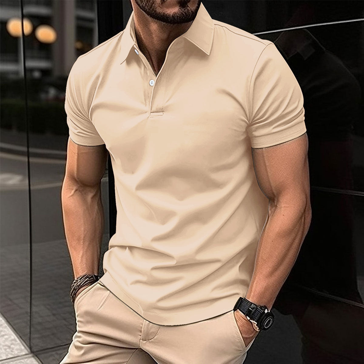 Summer Short Sleeve Polo Shirt Men Solid Color Button Lapel Button Top Demandx