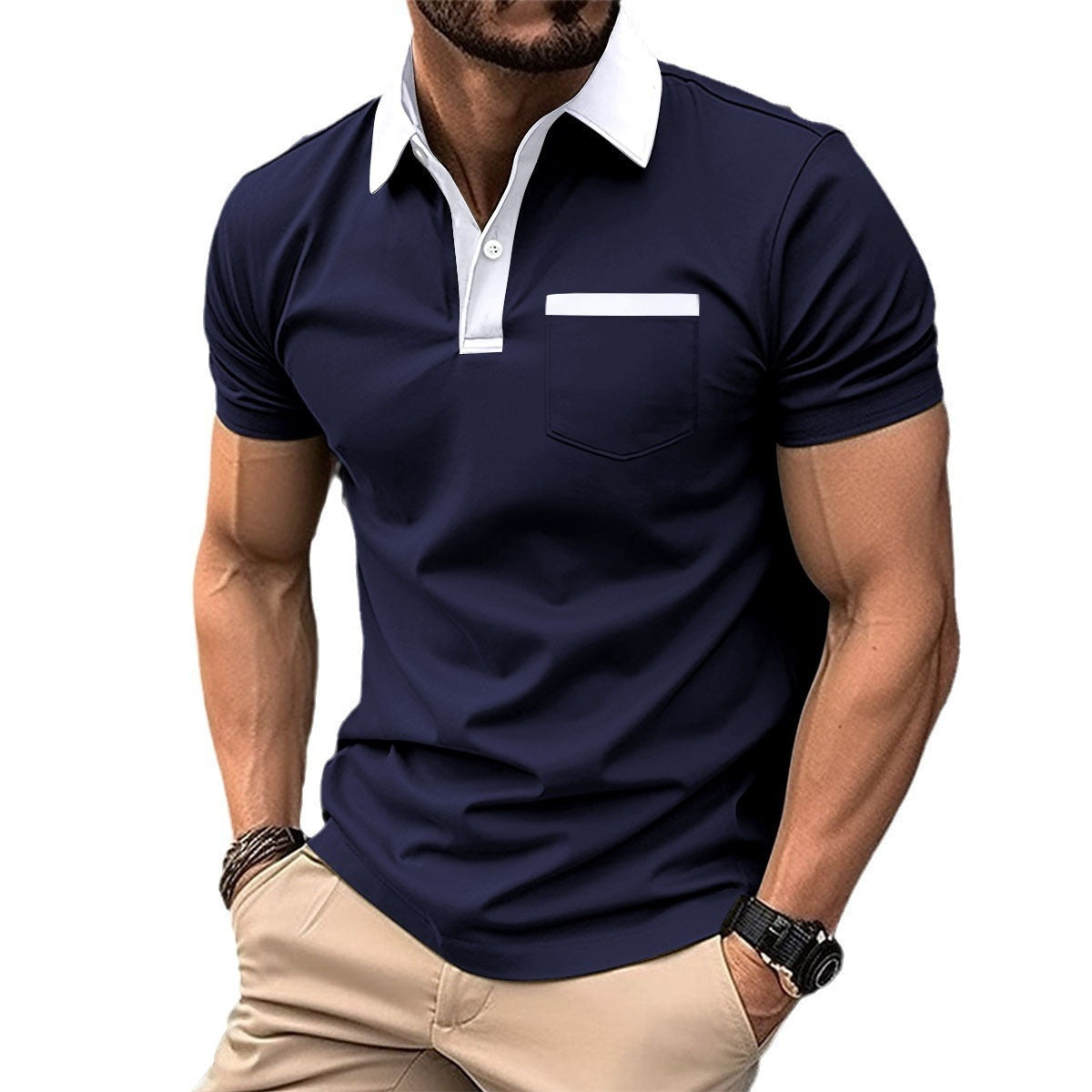 Lapel Fashion Slim Pocket Short-sleeved T-shirt Polo Shirt Men Clothing Demandx