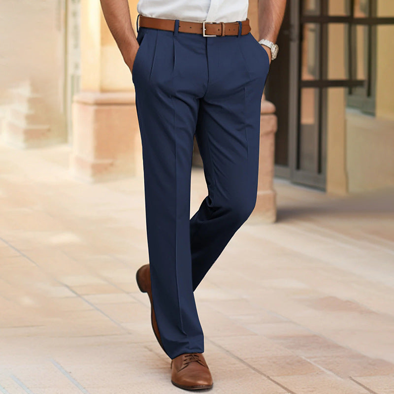 Men's Casual Suit Pants Fashion Trousers Mid Waist Straight Long Pants For Office Business Formal Demandx