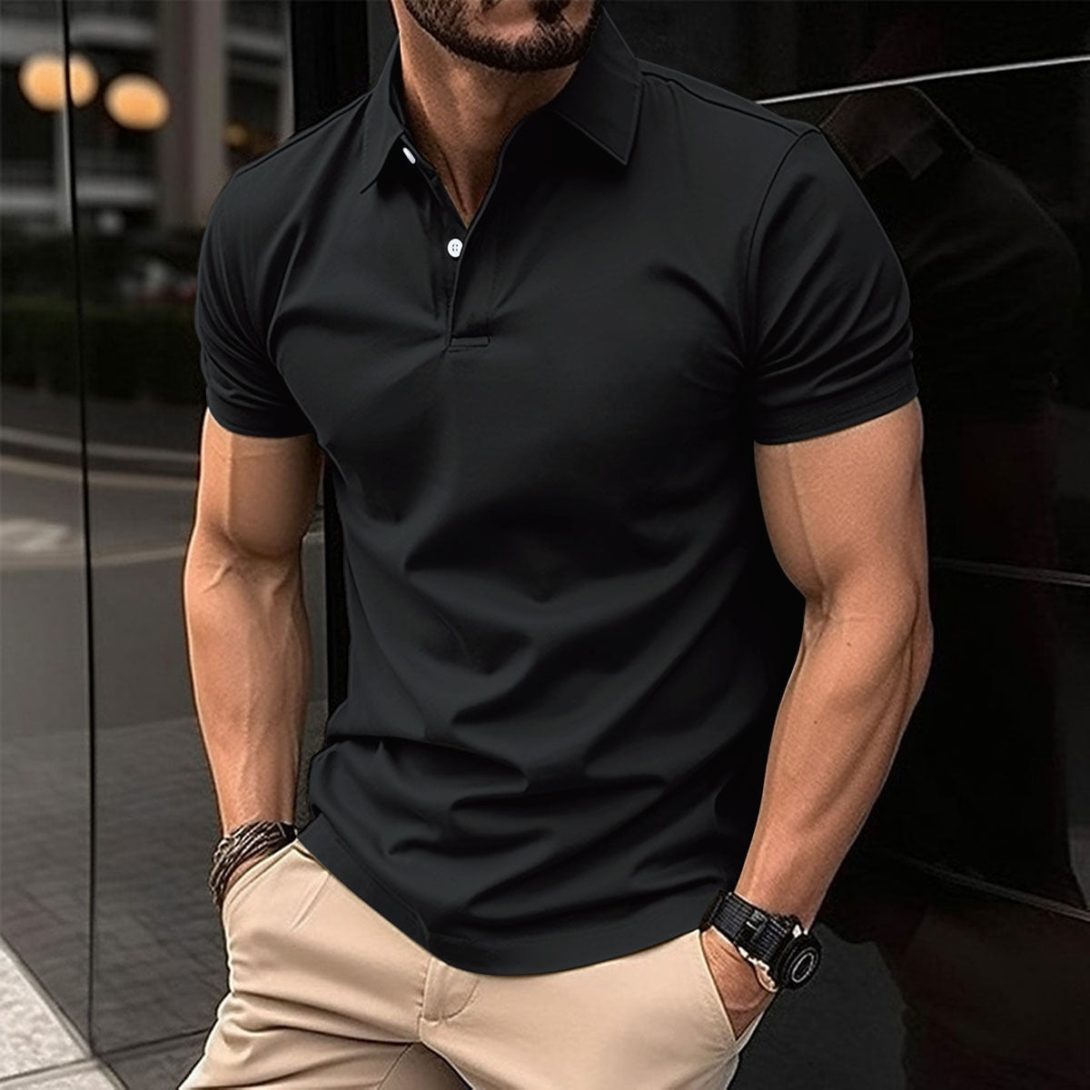 Summer Short Sleeve Polo Shirt Men Solid Color Button Lapel Button Top Demandx