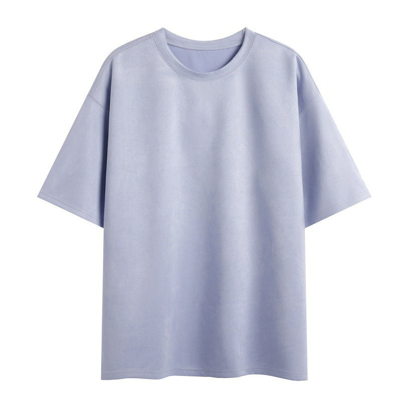 New Men's Second Section Solid Color Light Board Suede Loose Round Neck Pullover Short Sleeve T-shirt Demandx