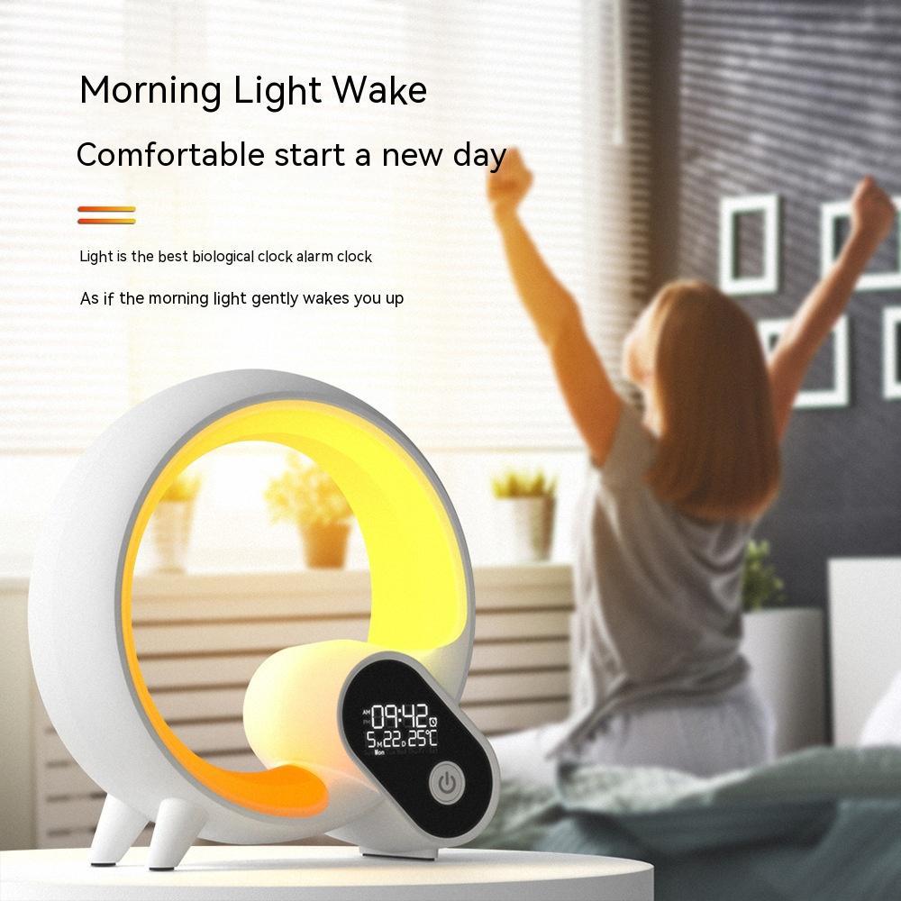 Creative Q Light Analog Sunrise Digital Display Alarm Clock Bluetooth Audio Intelligent Wake-up Q Colorful Atmosphere Light Demandx