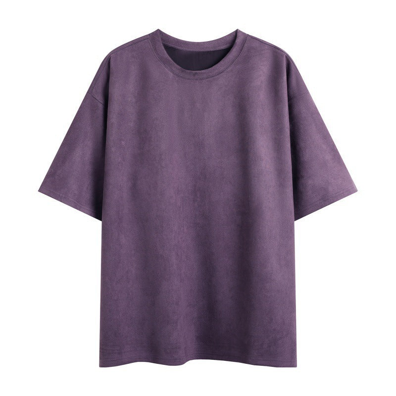 New Men's Second Section Solid Color Light Board Suede Loose Round Neck Pullover Short Sleeve T-shirt Demandx