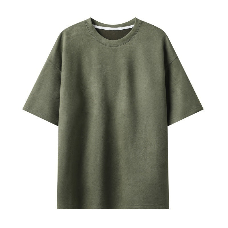 New Men's Second Section Solid Color Light Board Suede Loose Round Neck Pullover Short Sleeve T-shirt Demandx