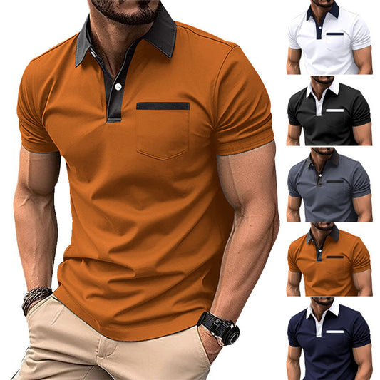 Lapel Fashion Slim Pocket Short-sleeved T-shirt Polo Shirt Men Clothing Demandx