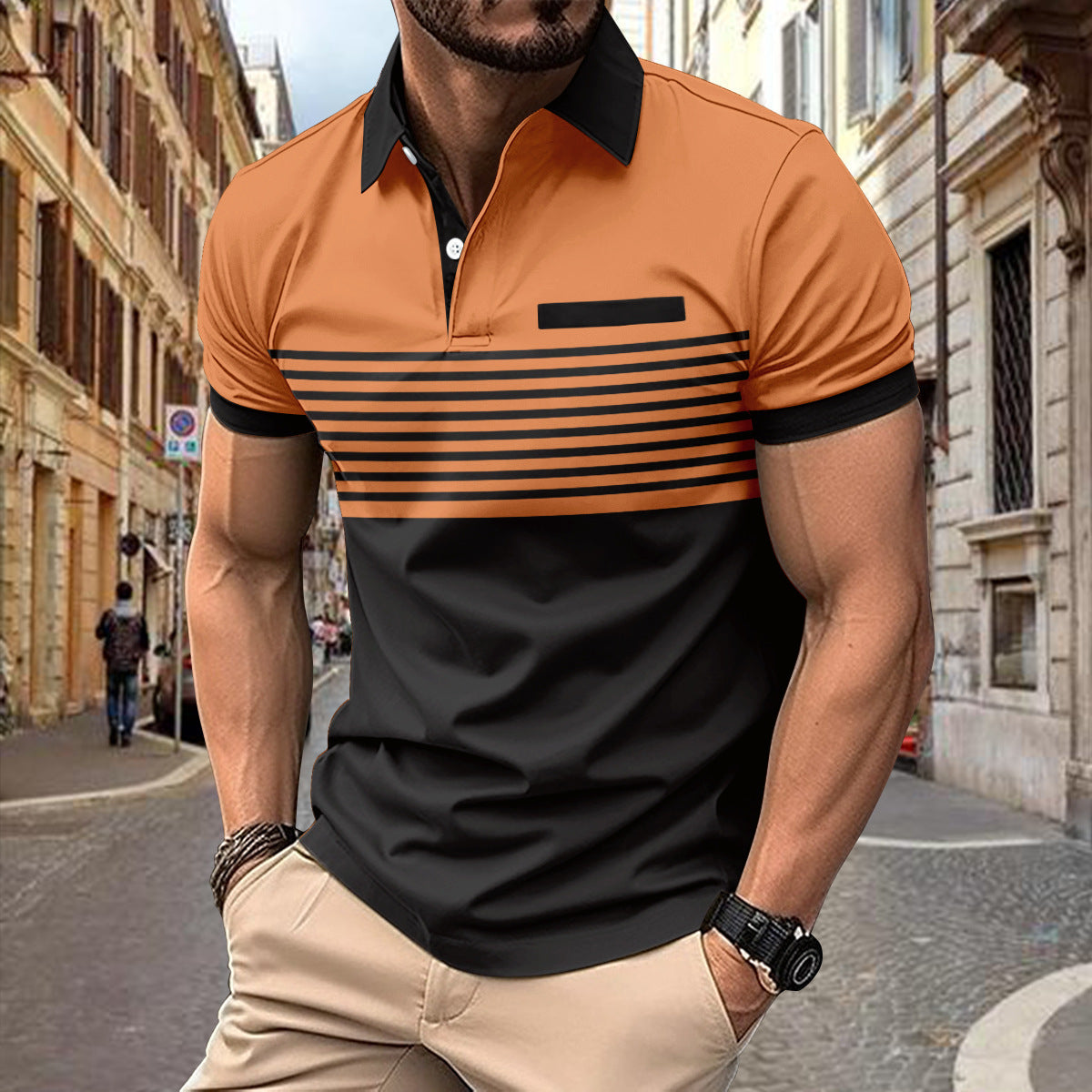 Casual Striped Shirt With Chest Pocket Men Clothing Demandx