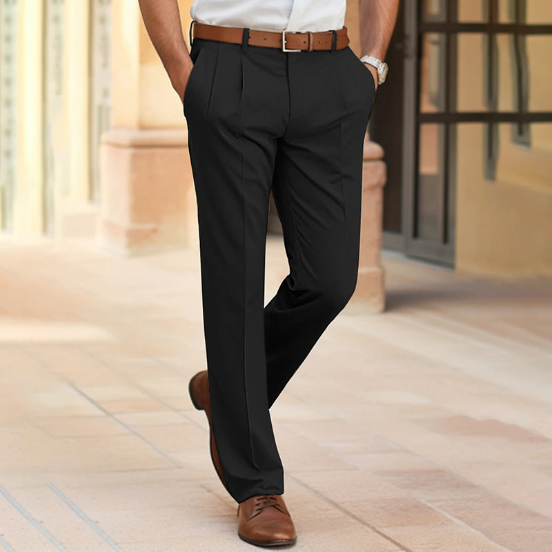 Men's Casual Suit Pants Fashion Trousers Mid Waist Straight Long Pants For Office Business Formal Demandx