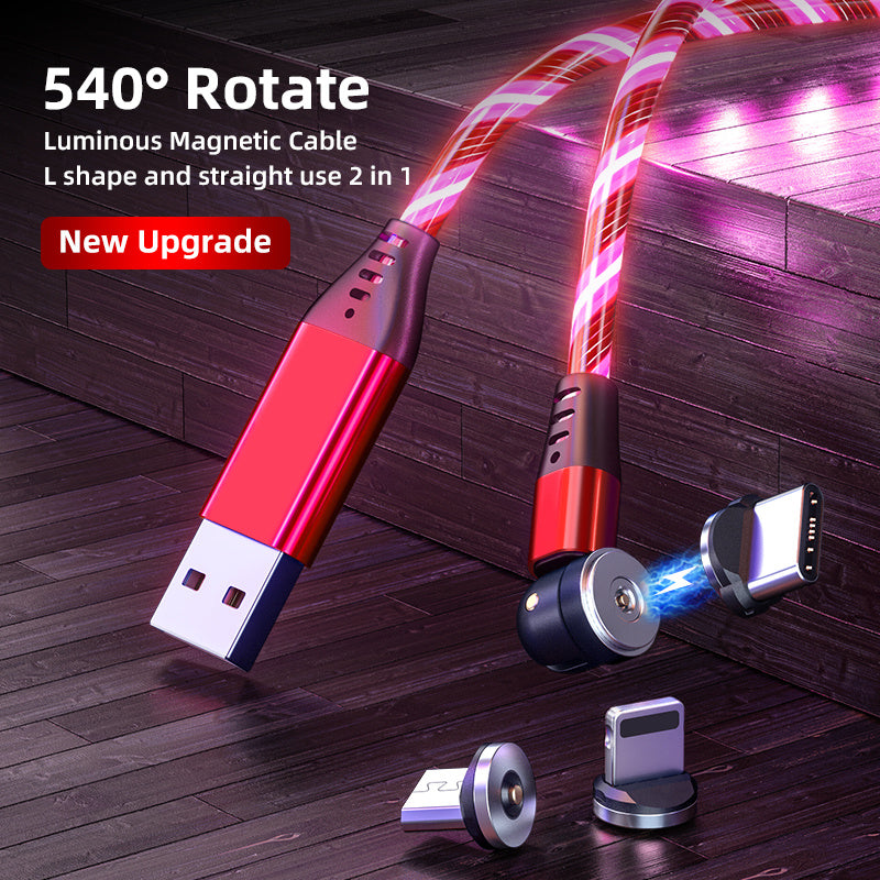 540 Rotate Luminous Magnetic Cable 3A Fast Charging Mobile Phone Charge Cable For LED Micro USB Type C For I Phone Cable Demandx