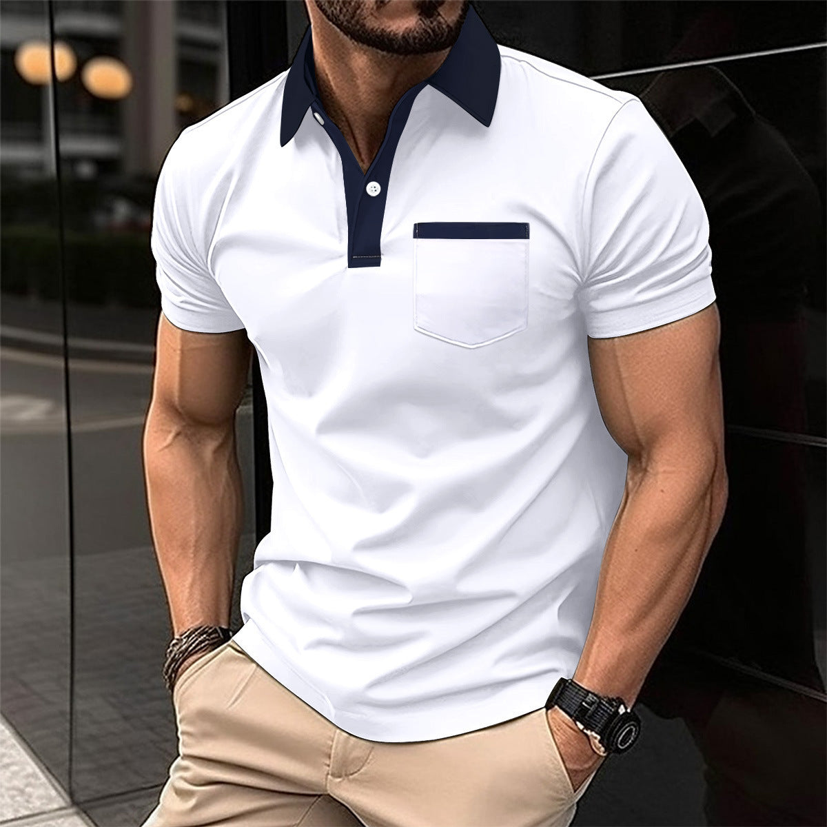 Lapel Fashion Slim Pocket Short-sleeved T-shirt Polo Shirt Men Clothing Demandx