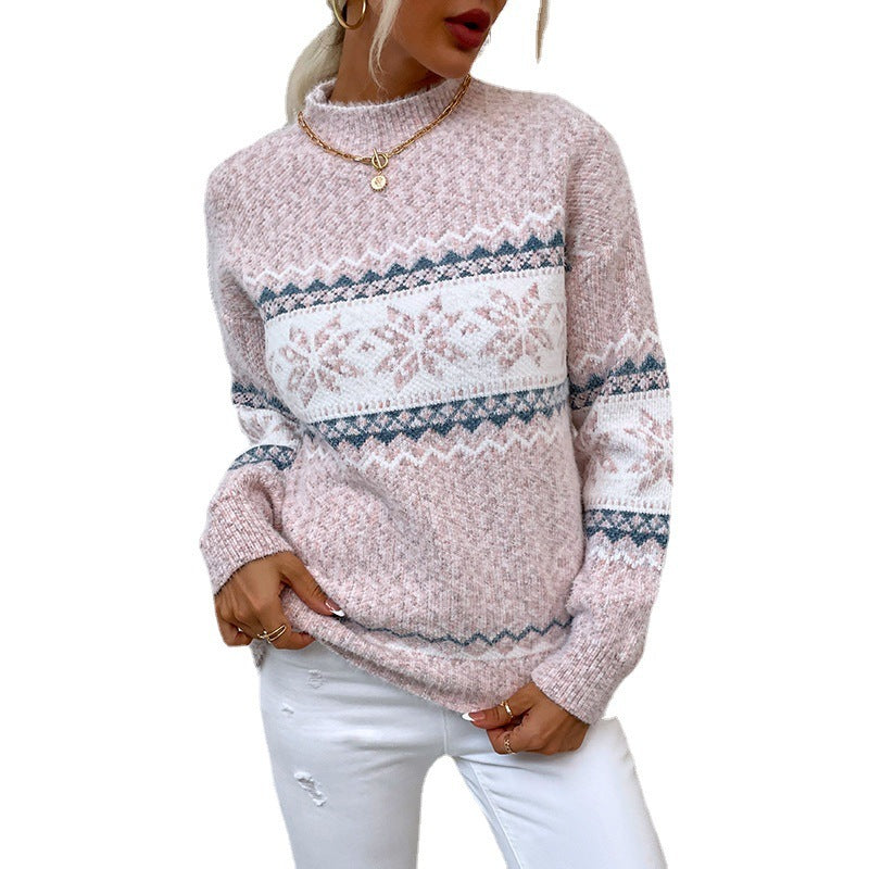 Half Turtleneck Snowflake Sweater Women Demandx