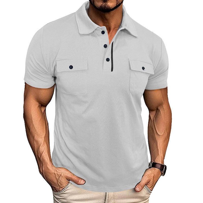 Lapel Short Sleeve Outdoor Pocket Polo Shirt T-shirt Men Clothing Demandx