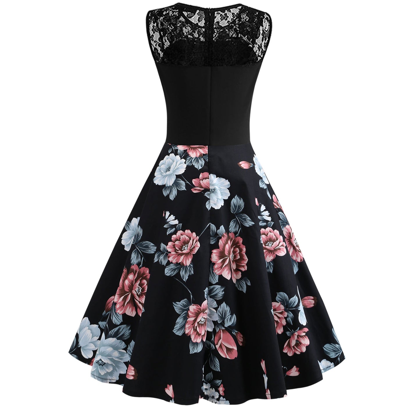 Lace Stitching Sleeveless Hot-selling Floral-print Retro Dress Demandx