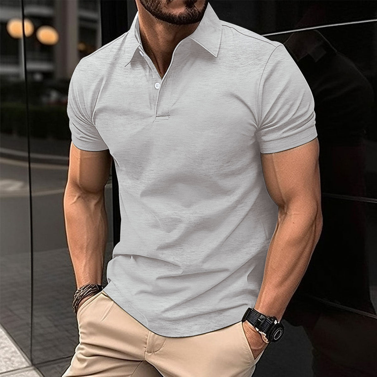 Summer Short Sleeve Polo Shirt Men Solid Color Button Lapel Button Top Demandx