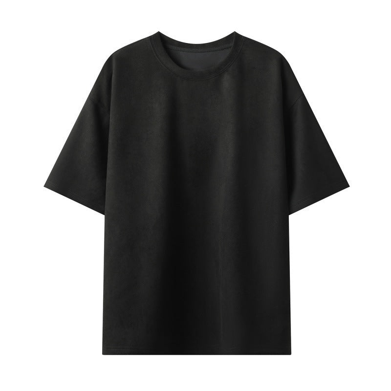 New Men's Second Section Solid Color Light Board Suede Loose Round Neck Pullover Short Sleeve T-shirt Demandx