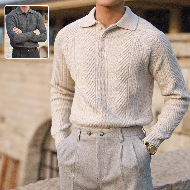 Men's Lapel Knitted Sweater Winter Pullover Long-sleeved Top Clothes Demandx