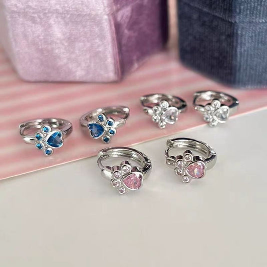 Female Diamond Studded Love Cat Foot Earrings Demandx