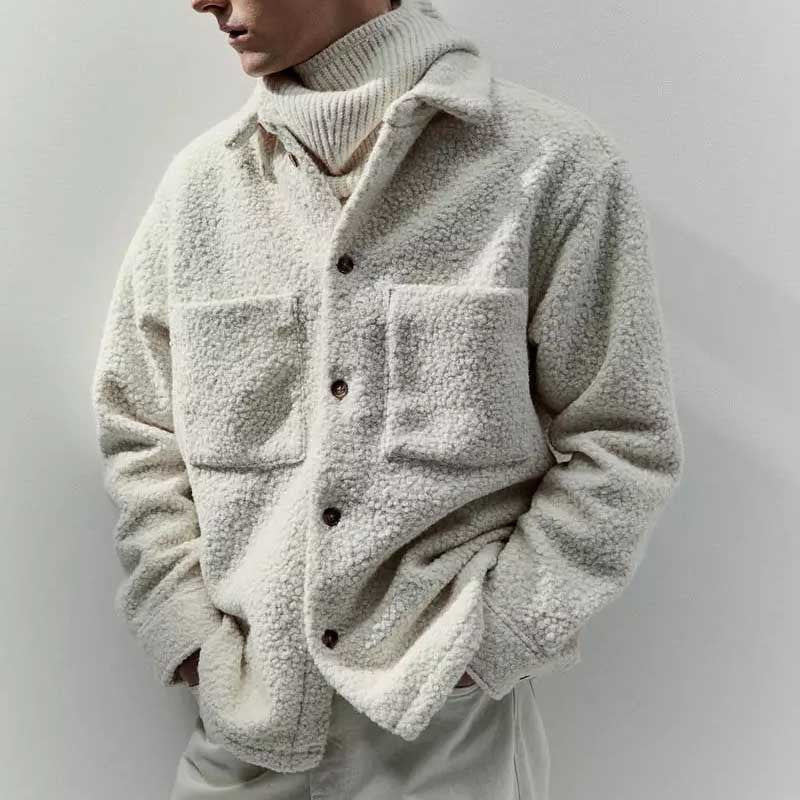 Fashion Solid Color Polo Collar Casual Lamb Wool Coat Demandx