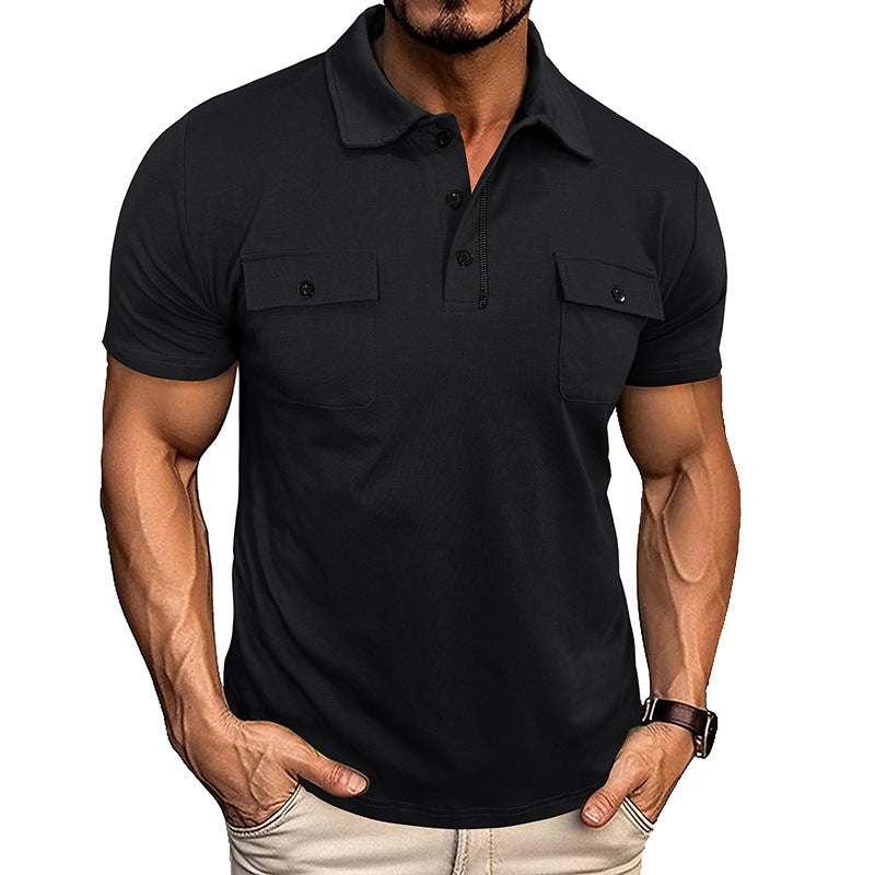 Lapel Short Sleeve Outdoor Pocket Polo Shirt T-shirt Men Clothing Demandx