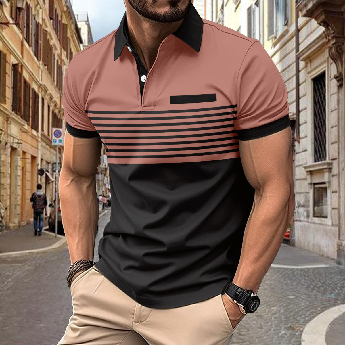 Casual Striped Shirt With Chest Pocket Men Clothing Demandx