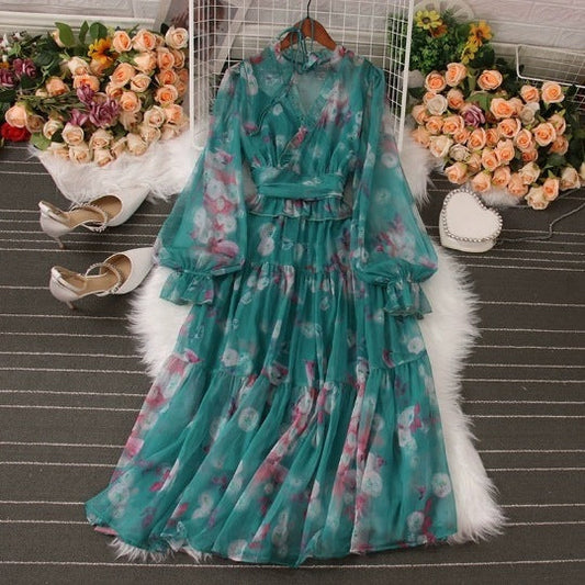 French Waist Slimming Floral Dress Demandx