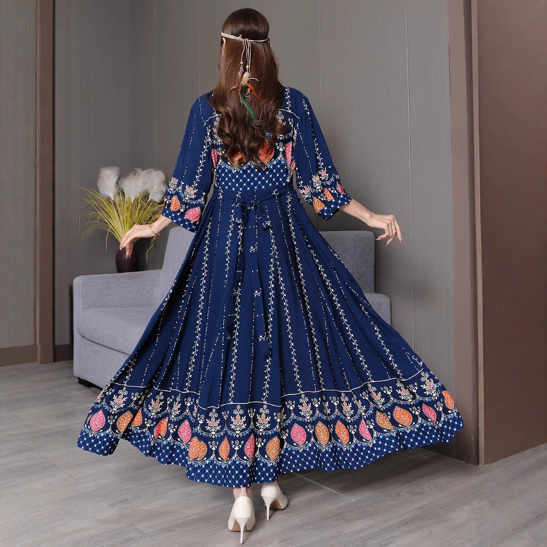 Ethnic Style Embroidered Large Swing Skirt Demandx