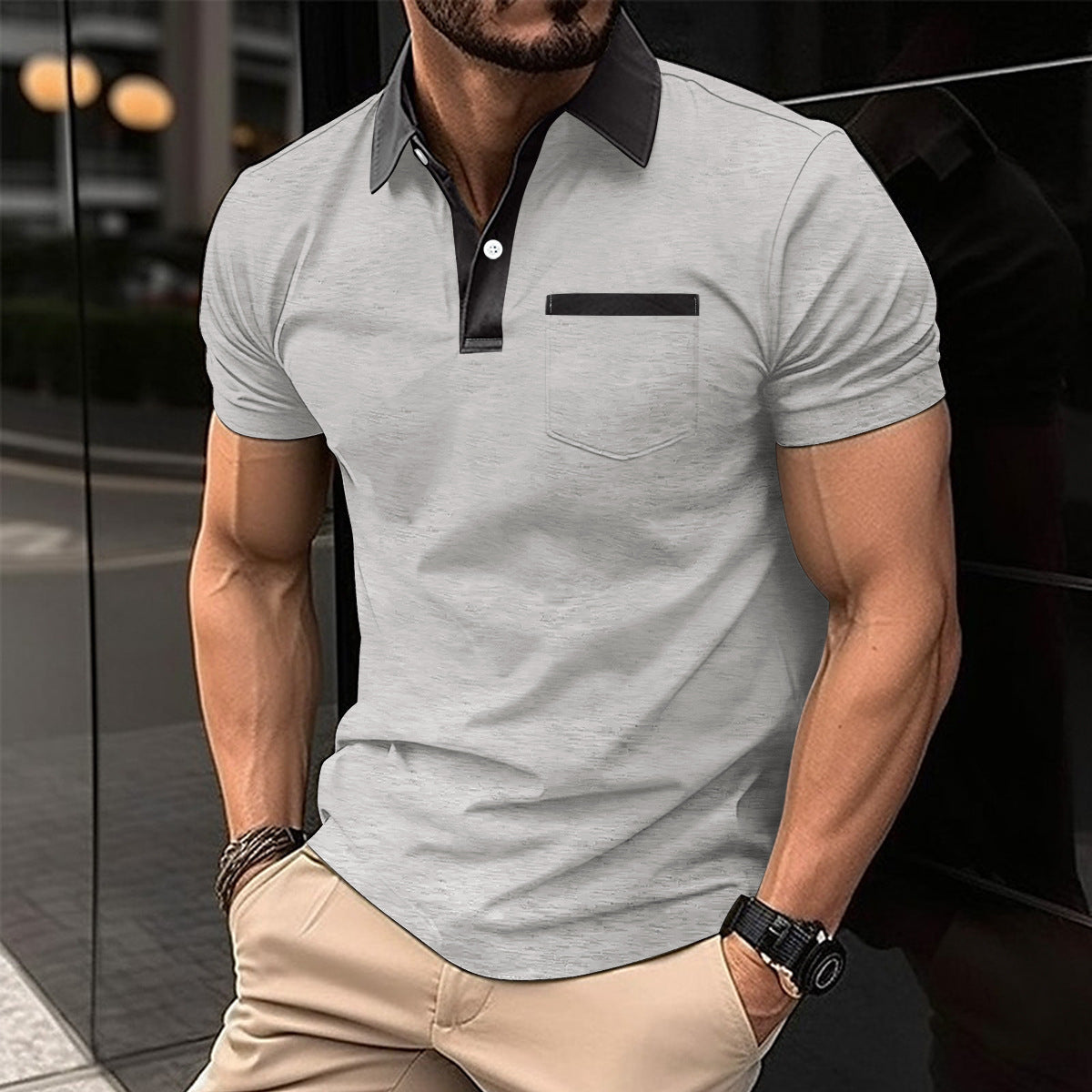 Lapel Fashion Slim Pocket Short-sleeved T-shirt Polo Shirt Men Clothing Demandx