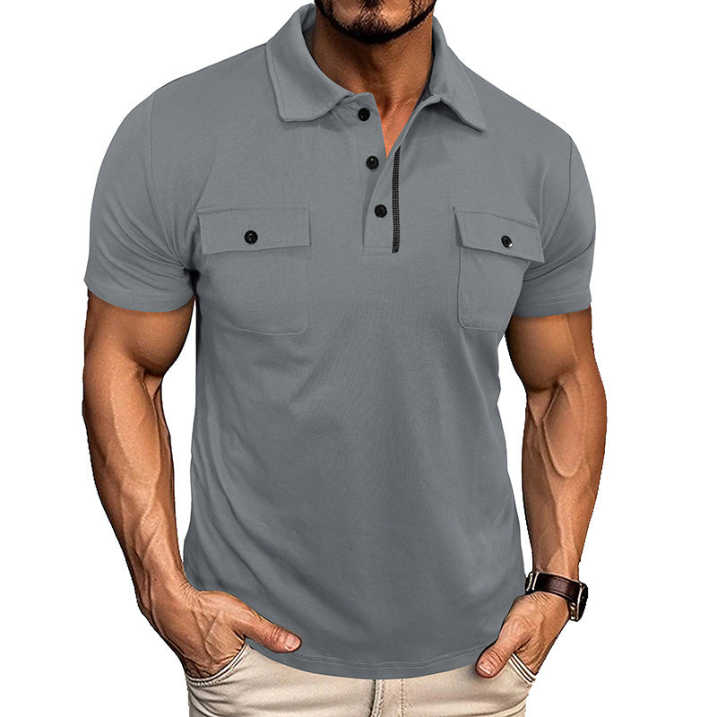 Lapel Short Sleeve Outdoor Pocket Polo Shirt T-shirt Men Clothing Demandx