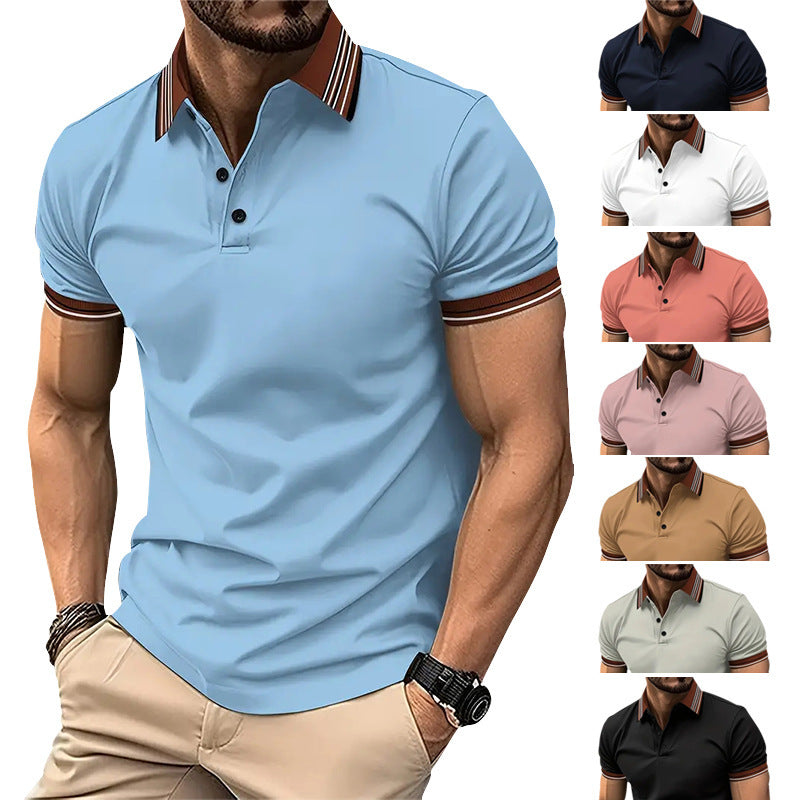 Summer Short-sleeved Polo Shirt For Men Business Colorblock Lapel Tops Demandx