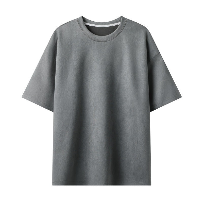 New Men's Second Section Solid Color Light Board Suede Loose Round Neck Pullover Short Sleeve T-shirt Demandx