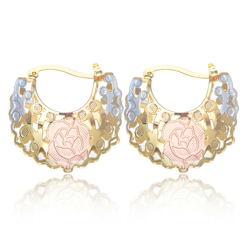 Hollow Rosette Earrings With Gold Contrast Hoops Demandx