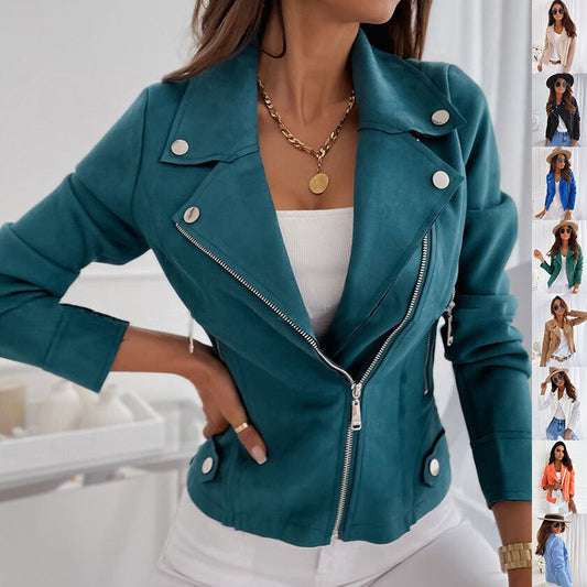 Zip-up Lapel Jacket With Pockets Ins Fashion Long Sleeve Short Tops Women's Clothing Demandx