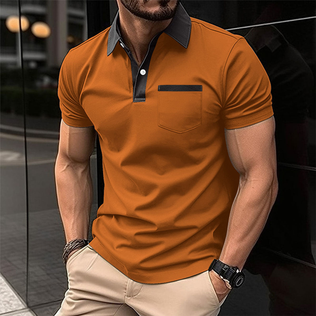 Lapel Fashion Slim Pocket Short-sleeved T-shirt Polo Shirt Men Clothing Demandx