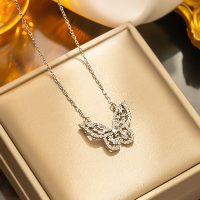 Hollow Butterfly Necklace Female Micro Inlaid Zircon Super Fairy Three-dimensional Demandx