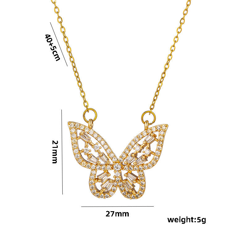 Hollow Butterfly Necklace Female Micro Inlaid Zircon Super Fairy Three-dimensional Demandx