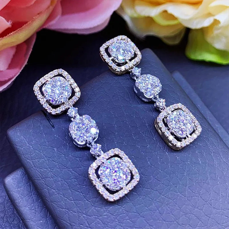 Delicate Women Dangle Earrings with Brilliant Cubic Zirconia Chic Bridal Wedding Engagement Earrings Trendy Jewelry Party e7165 Demandx