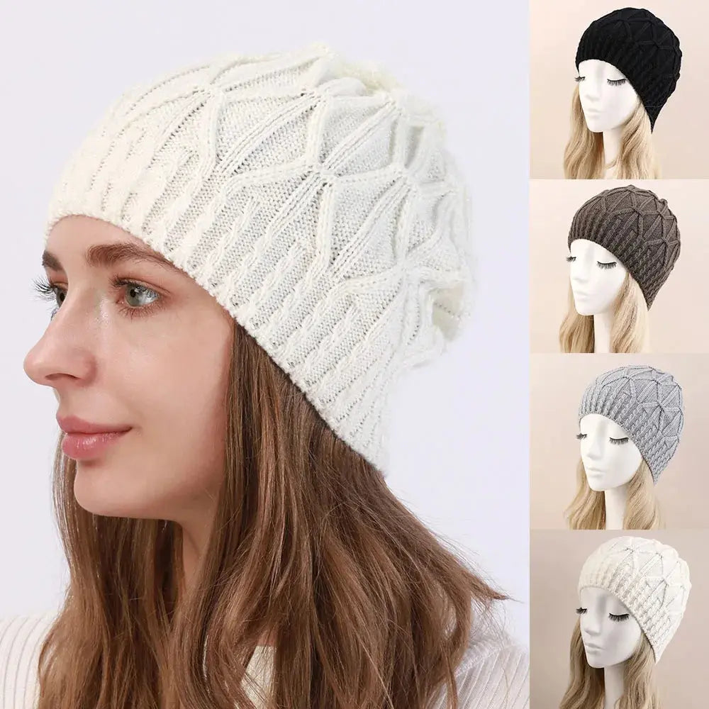 1Pcs Beatiful Winter Thicken Warm Woolen Knitted Hats For Women Outdoor Coldproof Casual Brimless Hat Unisex Solid Demandx