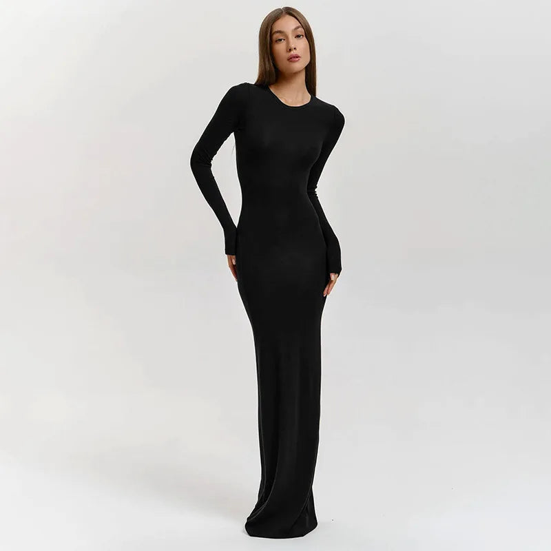 Nsauye Casual Basic Long Dress Women Holiday Autumn Winter Evening Birthday Party Night Club Sexy Elegant Dress Outfits 2024 Demandx