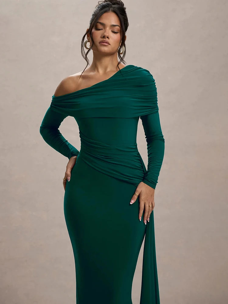 JULISSA MO Sexy One Shoulder Bandage Women Long Dress Black Long Sleeve Evening Dress Winter Skinny Elegant Party Clubwear 2024 Demandx