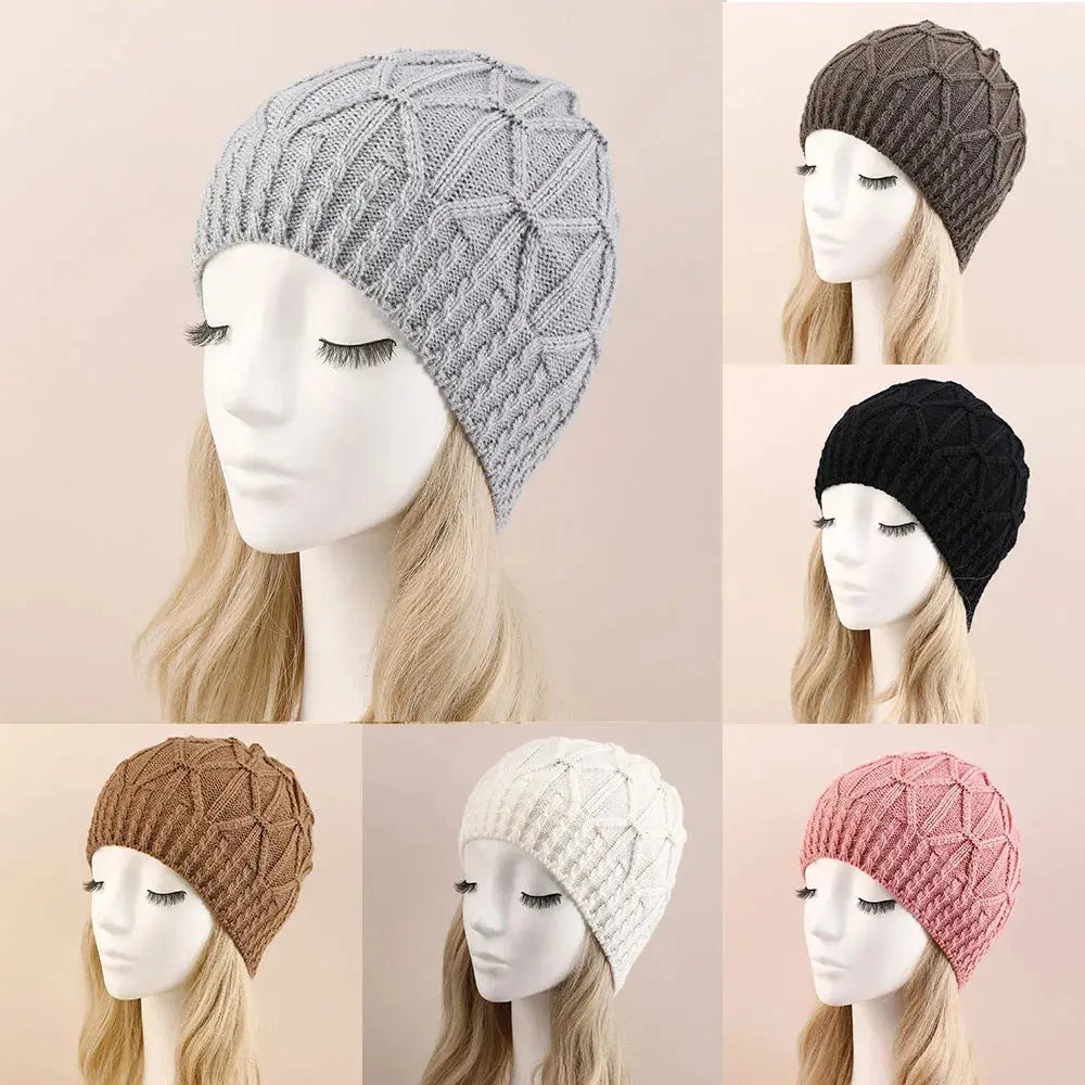 1Pcs Beatiful Winter Thicken Warm Woolen Knitted Hats For Women Outdoor Coldproof Casual Brimless Hat Unisex Solid Demandx